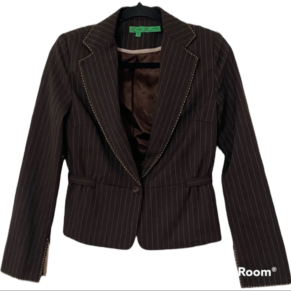 Tibi Brown Pinstripe Tailored Blazer
